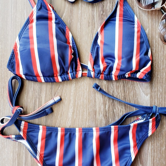 Red White Navy Stripe Bikini - Picture 2 of 4